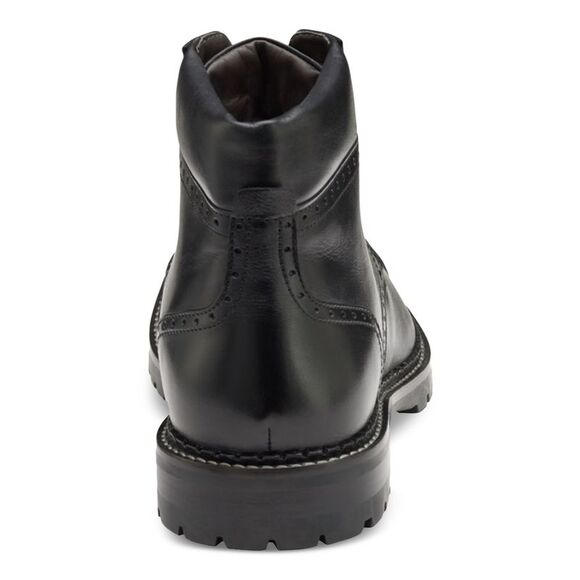JOHNSTON & MURPHY Mens Black Brogue Garrison Cap Toe Block Heel Boots Shoes 11 M - Picture 2 of 4